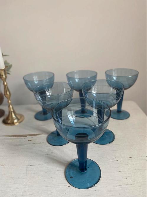 Vintage cocktail glazen - blauw/petrol kleur - set van 6, Verzamelen, Glas en Borrelglaasjes, Zo goed als nieuw, Overige typen