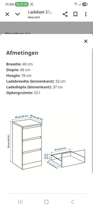 Malm ladekast/nachtkastje ikea 3lades wit - afbeelding 4