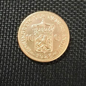 1925 Gouden 10 Gulden - Wilhelmina tientje verguld naslag beschikbaar voor biedingen