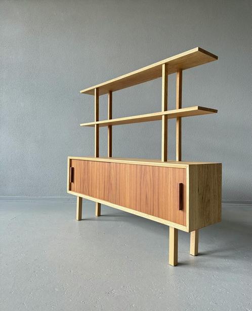 Vintage wandmeubel hout / retro dressoir met open boekenkast, Huis en Inrichting, Kasten | Wandmeubels, Gebruikt, 100 tot 150 cm