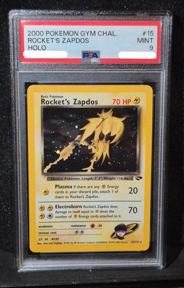 PSA 9 - Rocket's Zapdos Holo #15 (2000 Gym Challenge) beschikbaar voor biedingen