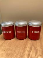 Set vintage emaille rode voorraadbussen koffie thee suiker, Antiek en Kunst, Antiek | Emaille, Ophalen of Verzenden