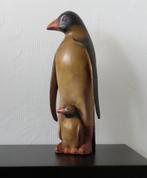 Oud houten beeld - Pinguin met jong, Antiek en Kunst, Kunst | Beelden en Houtsnijwerken, Ophalen of Verzenden