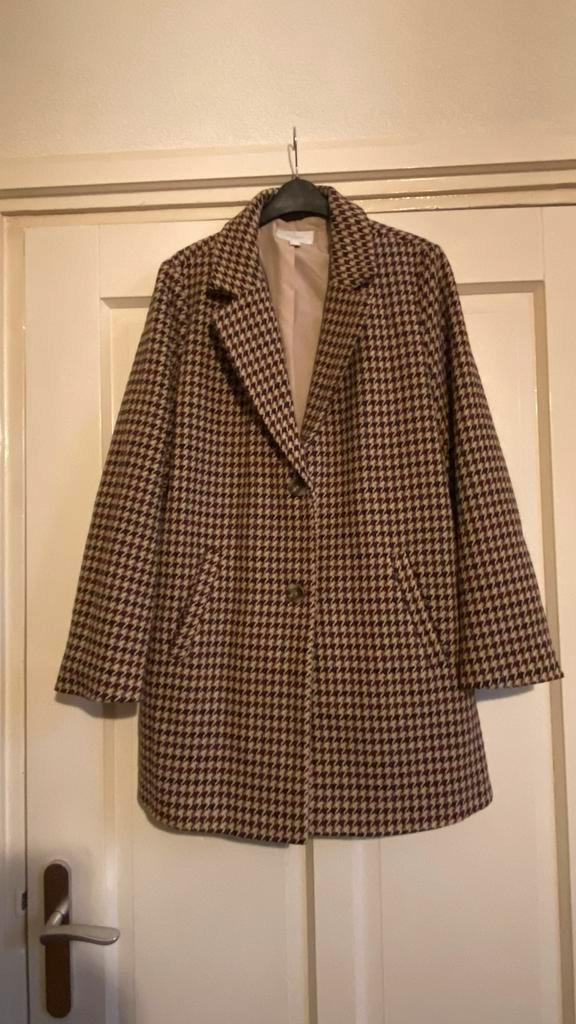 Springfield Overcoat - Zwart/Rood Check - Zo goed als nieuw, Kleding | Dames, Jassen | Winter, Zo goed als nieuw, Zwart, Ophalen of Verzenden