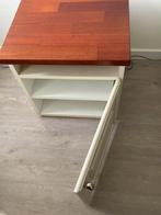 Nachtkastje met hardhouten blad, Huis en Inrichting, Tafels | Bijzettafels, Ophalen, Zo goed als nieuw, Rond, Minder dan 55 cm