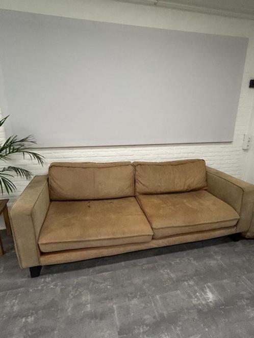 3-zits bank cognac met poef, Huis en Inrichting, Banken | Bankstellen, Gebruikt, Rechte bank, Driepersoons, 250 tot 300 cm, 75 tot 100 cm