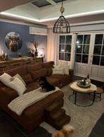 Cognac kleurige hoekbank., Huis en Inrichting, Ophalen, 250 tot 300 cm, Gebruikt, Hoekbank