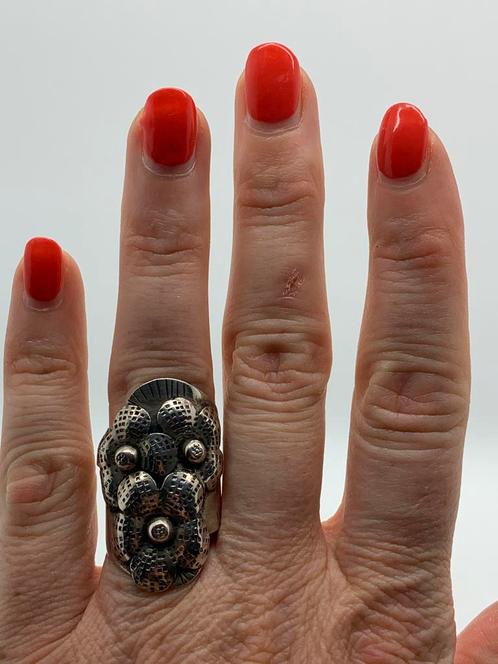 V486 Prachtige zilveren ring bloemen maat 18,5, Sieraden, Tassen en Uiterlijk, Ringen, Dame, 18 tot 19, Zilver, Zilver, Ophalen of Verzenden