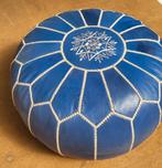 Nieuwe Marokkaanse handgemaakte leren poef, gevuld blauw, Minder dan 50 cm, Rond, Nieuw, Ophalen of Verzenden