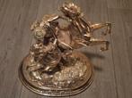 Bronzen beeld van ruiter te paard met zijn verliefden., Antiek en Kunst, Ophalen of Verzenden