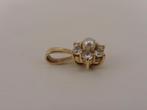 Gouden hanger met zirkonia en parel                     G123, Met strass, Gebruikt, ., Ophalen of Verzenden
