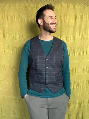 Vintage gilet / waistcoat / blauw / print / large / L / 52  beschikbaar voor biedingen