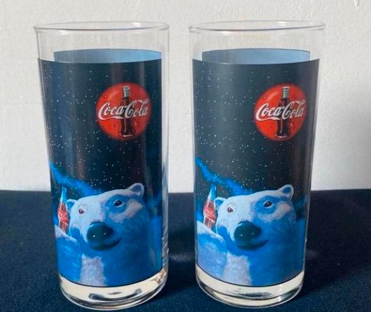 2 Coca-Cola glazen met een afbeelding van een ijsbeer.H.14,5, Verzamelen, Glas en Borrelglaasjes, Zo goed als nieuw, Frisdrankglas