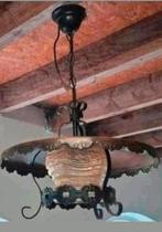 Vintage Lamp met Bewerkt Glas en Koper, Gebruikt, Vintage, Ophalen of Verzenden, Glas