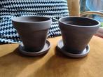 2 terracotta potten met schotel 11cm mocha, Terracotta, Tuin, Rond, Zo goed als nieuw