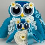 Luiertaart uil luieruil jongen aqua blauw, Ophalen of Verzenden, Nieuw, Kraamcadeau