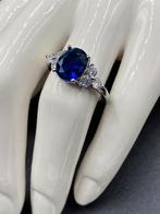 Sterling zilveren ring met grote edelsteen en zirkonia, 18 tot 19, Nieuw, Ophalen of Verzenden, Dame