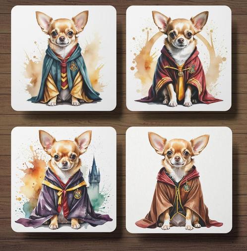 Chihuahua Harry Potter onderzetters met houder, Huis en Inrichting, Woonaccessoires | Onderzetters, Nieuw, Glas of Kopje, Ophalen of Verzenden