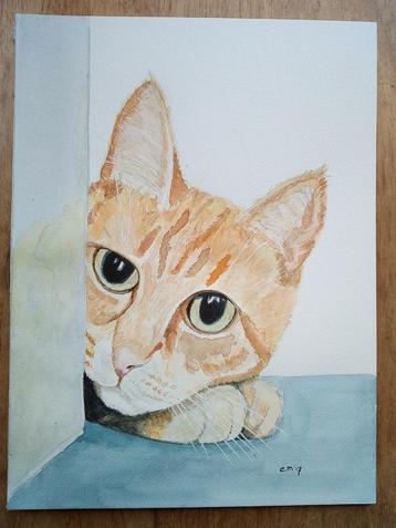 Aquarel Rode Kater / Nieuwsgierig Aagje   beschikbaar voor biedingen