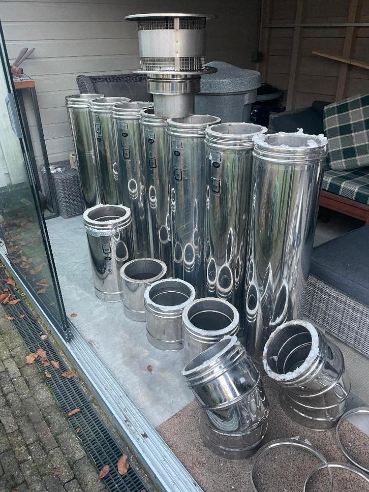 8.3 m dubbelwandig rookkanaal 250mm rvs compleet, Doe-het-zelf en Verbouw, Isolatie en Afdichting, Gebruikt, Steenwol, 12 cm of meer