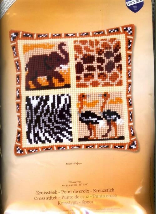 Cado vervaco borduurpakket kussen safari  1, Hobby en Vrije tijd, Borduren en Borduurmachines, Nieuw, Borduurpakket, Handborduren