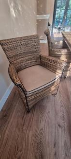 4 Rieten Eetkamerstoelen met Kussens, Ophalen, Gebruikt, Bruin, Landelijk