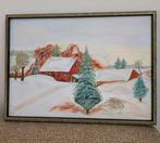 Gesigneerd schilderij met lijst - Winterlandschap 74 x 54 cm, Huis en Inrichting, Ophalen, Gebruikt, Schilderij, 50 tot 75 cm