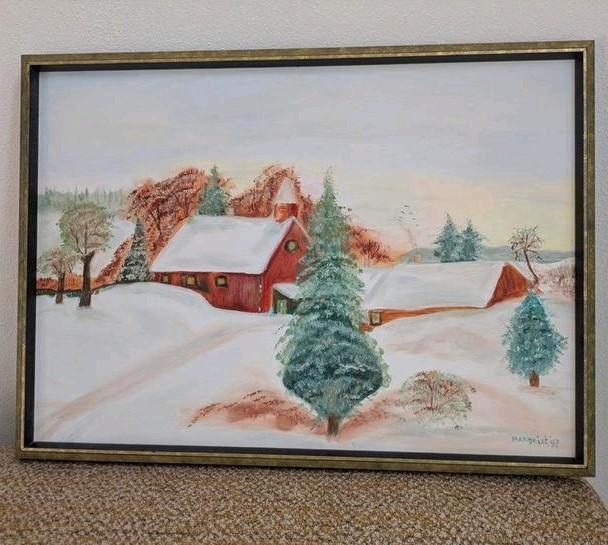 Gesigneerd schilderij met lijst - Winterlandschap 74 x 54 cm, Huis en Inrichting, Woonaccessoires | Schilderijen, Tekeningen en Foto's