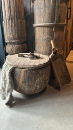 Stoere oude houten bak met deksel, Antiek en Kunst, Curiosa en Brocante, Ophalen of Verzenden