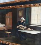 G. Verbrugge (XXe) - Binnenhuis - Paneel - 1950, Antiek en Kunst, Kunst | Schilderijen | Klassiek, Ophalen of Verzenden