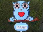 Geboorteborden, geboortebord blauw uil op echt nest., Ophalen, Nieuw, Geboortebord