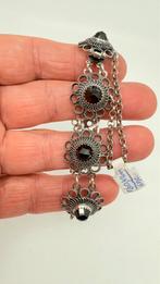 Antiek zilveren armband met inleg: 8 granaten., Sieraden, Tassen en Uiterlijk, Antieke sieraden, Ophalen of Verzenden, Zilver
