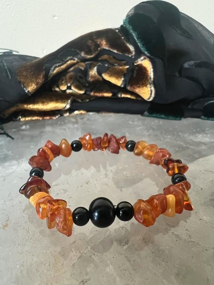 Barnsteen amber git beschermt sjamaan wicca uniek moed magie, Sieraden, Tassen en Uiterlijk, Armbanden, Nieuw, Zilver, Met bedels of kralen