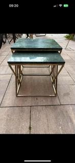 Set van 2 groene marmeren bijzettafels, Huis en Inrichting, Tafels | Bijzettafels, Ophalen, Minder dan 45 cm, Minder dan 55 cm