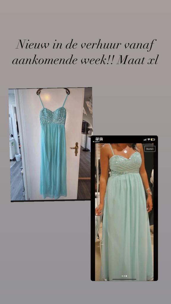 Lichtgroene galajurk - Maat XL, Kleding | Dames, Jurken, Zo goed als nieuw, Maat 46/48 (XL) of groter, Groen, Onder de knie, Ophalen of Verzenden