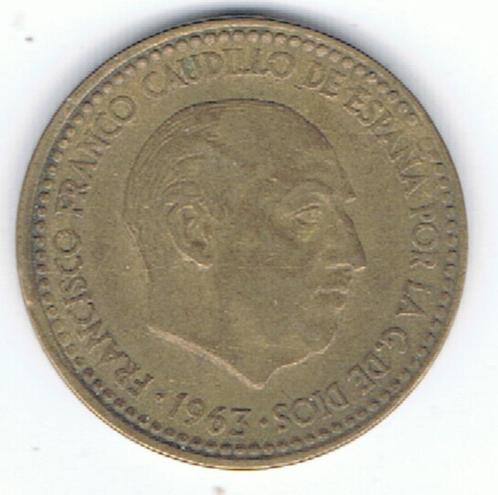 22-773 Spanje 1 peseta 1963(65), Postzegels en Munten, Munten | Europa | Niet-Euromunten, Losse munt, Overige landen, Verzenden