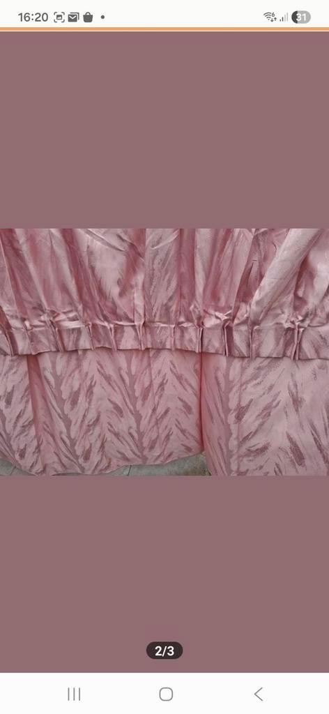 Roze/ zalm gordijnen met patroon, Huis en Inrichting, Stoffering | Gordijnen en Lamellen, Gebruikt, Minder dan 100 cm, Minder dan 50 cm