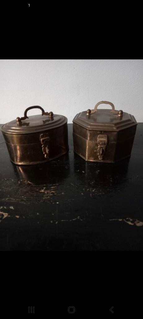 Vintage set van twee messing doosjes, kistjes, Huis en Inrichting, Woonaccessoires | Overige, Gebruikt, Ophalen of Verzenden
