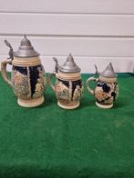 Bierpullen aardewerk met tinnen deksels, Ophalen of Verzenden