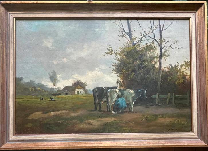 Melktijd, Antiek en Kunst, Kunst | Schilderijen | Klassiek, Ophalen of Verzenden