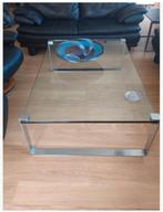 Glazen salontafel met mat verchroomde poten, Ophalen, 100 tot 150 cm, 50 tot 100 cm, Zo goed als nieuw