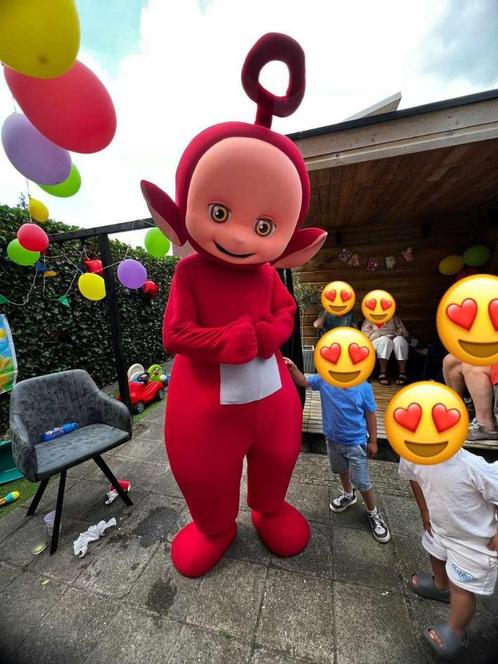 Mooie Teletubbie Po mascotte met acteur op je feestje?, Hobby en Vrije tijd, Feestartikelen | Verhuur, Nieuw, Ophalen of Verzenden