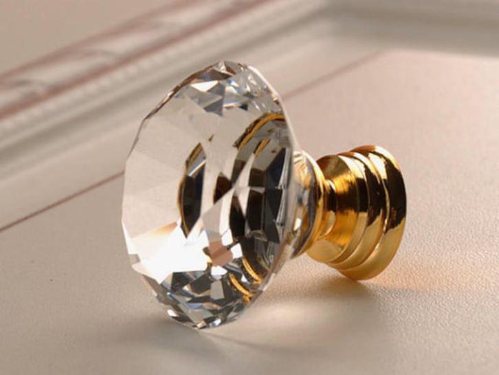 Glazen Diamant kastknop - Facet Geslepen - Gouden Flair, Huis en Inrichting, Woonaccessoires | Overige, Nieuw, Ophalen of Verzenden