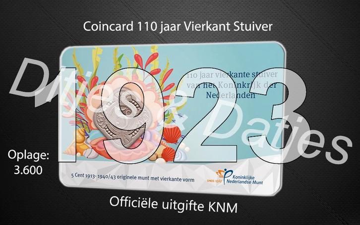 Vierkante stuiver in coincard KNM 1923, Postzegels en Munten, Munten | Nederland, 5 cent, Koningin Wilhelmina, Ophalen of Verzenden