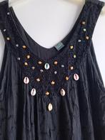 Zomerjurk met schelpen versiering, maat L,Spa &Sun beachwear, Ophalen of Verzenden, Zo goed als nieuw, Zwart, Onder de knie