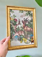 Gouden lijst met vintage herten stoffen prent, Ophalen of Verzenden, Gebruikt