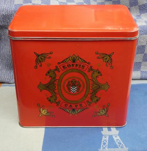 groot voorraadblik koffie/ rood winkelblik/ koffieblik, Verzamelen, Blikken, Zo goed als nieuw, Koffie, Overige merken, Ophalen of Verzenden