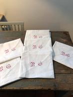ANTIEKE LINNEN HANDDOEKEN KEUKENDOEK MONOGRAM BORDUUR, Ophalen of Verzenden