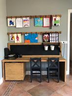 Massief eiken speeltafel met speelgoedbak en stoeltjes, Ophalen, Gebruikt, Tafel(s) en Stoel(en)