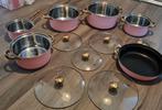 6 delig Roze pannenset met goud, Ophalen of Verzenden, Zo goed als nieuw, Rvs, Pannenset